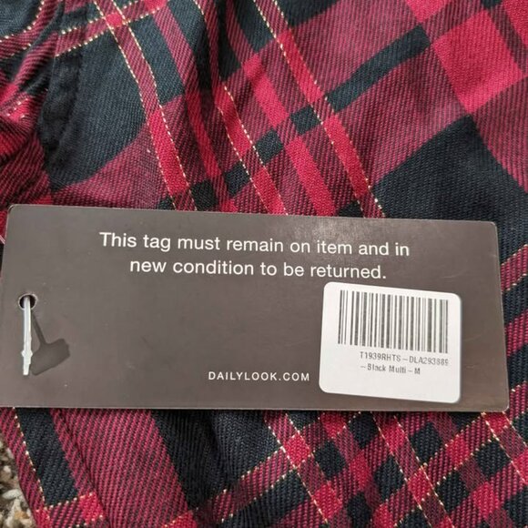 NWT Thread And Supply Button Down Plaid Shirt Size Medium Red Black and Gold - Picture 6 of 8